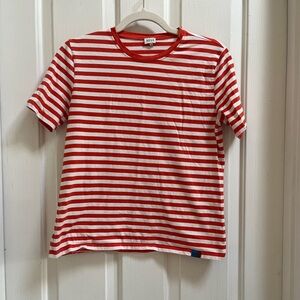Kule Modern Tee Tshirt Striped Poppy Red Orange White Short Sleeve XS